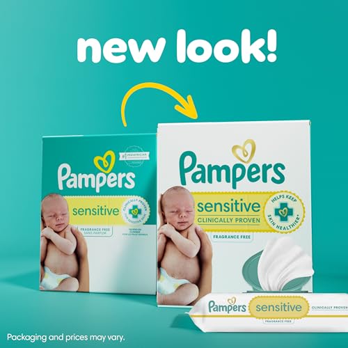 Pampers Baby Wipes, Sensitive, Water Based Wipe, Clinically Proven, Hypoallergenic, and Unscented for Babies, 1008 Wipes Total (12 Flip-Top Packs) [Packaging May Vary]