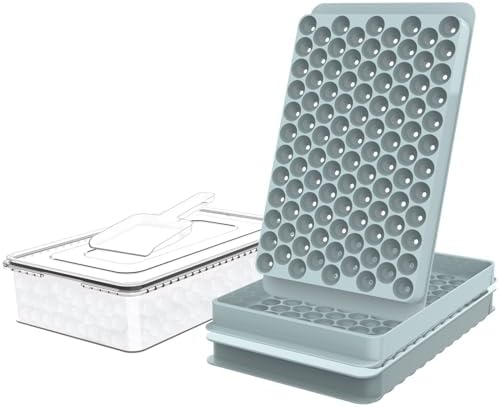 WIBIMEN Mini Ice Cube Trays, Small Tiny Round Pebble Crushed Nugget Ice Trays for Freezer with Lid - Chilling Drinks Coffee Juice(2 Pack/0.55In - Blue)