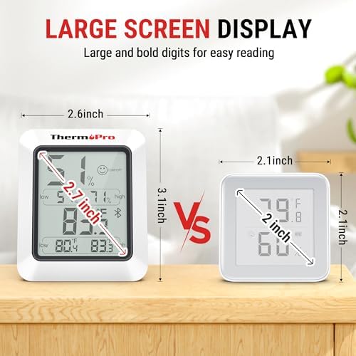ThermoPro Hygrometer Thermometer for House TP350, Bluetooth Room Indoor Greenhouse Thermometer Monitor Up to 260FT, Backlit Humidity Meter Temperature Sensor with 2-Year Data Export