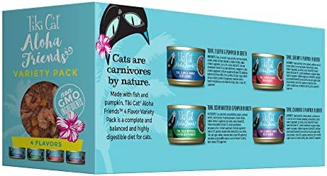 Tiki Cat Aloha Friends Variety Pack, Seafood Flavors with Pumpkin, Wet, High-Protein & High-Moisture Cat Food, For All Life Stages, 3 oz. Cans (Pack of 12)