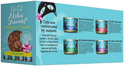 Tiki Cat Aloha Friends Variety Pack, Seafood Flavors with Pumpkin, Wet, High-Protein & High-Moisture Cat Food, For All Life Stages, 3 oz. Cans (Pack of 12)
