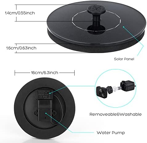 Mademax 1W Solar Bird Bath Fountain Pump, Solar Fountain with 6 Nozzle, Free Standing Floating Solar Powered Water Fountain Pump for Bird Bath, Garden, Pond, Pool, Outdoor