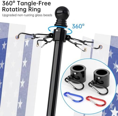 ZMTECH Flag Pole - Upgraded Bracket, 6 FT Stainless Steel Flag Poles for Outside House, Residential or Commerical, Tangle Free Flag Pole Kit for American Flag (Without Flag, Black)