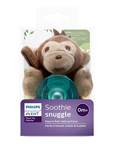Philips AVENT Soothie Snuggle Pacifier Holder with Detachable Pacifier, 0m+, Monkey, SCF347/02