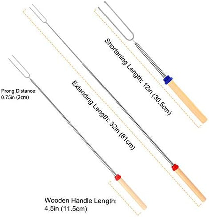 12 PCS Marshmallow Roasting Sticks, Telescoping Smores Sticks for Open Fire Pit, 32 Inch Long Marshmallow Toasting Barbecue Forks S'mores Skewers for Campfire Camping Hotdog Hot Dog Bonfire Grill