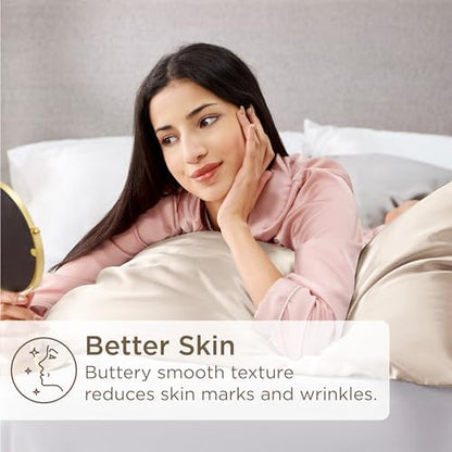 Bedsure King Size Satin Pillowcase Set of 2 - Beige Silky Pillow Cases for Hair and Skin with Envelope Closure, Similar to Silk Pillow Cases, Gifts for Women Men, 20x36 Inches, 2pcs