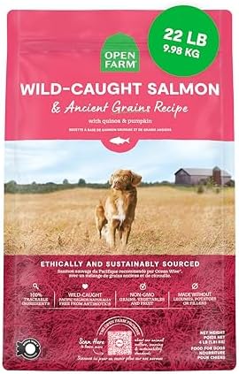 Open Farm, Ancient Grains Dry Dog Food, Protein-Rich & Nutrient Dense, 90% Animal Protein Mixed with Non-GMO Fruits, Veggies and Superfoods, Wild Caught Salmon Recipe, 22lb Bag