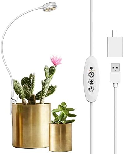SANSI Grow Lights for Indoor Plants, Pot Clip LED Plant Lights for Indoor Growing, Full Spectrum, Plant Lamp with 4-Level Dimmable, Auto On Off 3 6 12 Hrs Timer for Succulents, Small Plant, White, 5V.