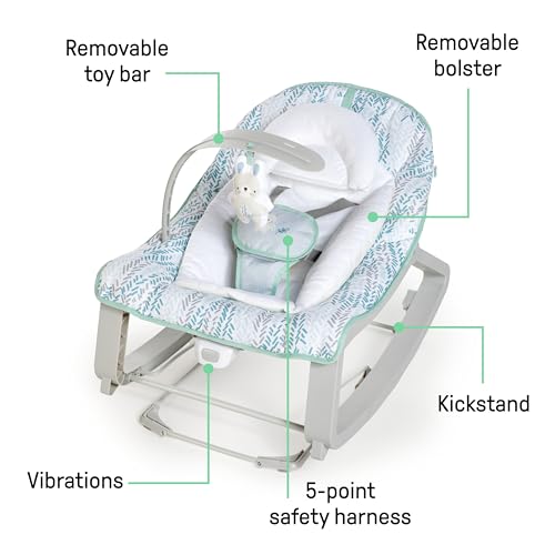 Ingenuity Keep Cozy 3-in-1 Grow with Me Vibrating Baby Bouncer Seat & Infant to Toddler Rocker, Vibrations & -Toy Bar, 0-30 Months Up to 40 lbs (Spruce)
