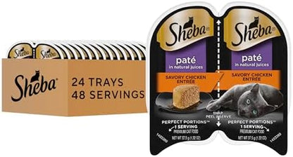 Sheba Perfect Portions Wet Cat Food Pate Savory Chicken Entree, 2.6 oz. Twin-Pack Trays (24 Count, 48 Servings)