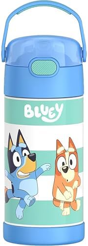 THERMOS FUNTAINER Water Bottle with Straw - 12 Ounce - Kids Stainless Steel Vacuum Insulated Water Bottle with Lid, Bluey