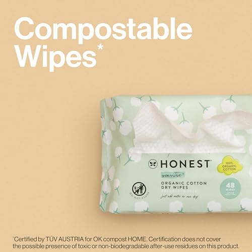 The Honest Company 100% Pure Organic Cotton Dry Wipes | Multi-Use Disposable Facial Cloth and Baby Wipe | Hypoallergenic and Gentle on Skin | 192 Count