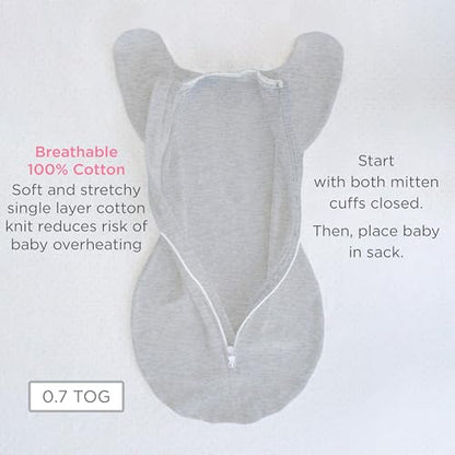SwaddleDesigns Transitional Swaddle Sack, Arms Up Half-Length Sleeves & Mitten Cuffs, Swaddle for Newborn Transition to Baby Sleep Sack Wearable Blanket, Medium, 3-6 month, 14-21 lb, Heathered Jadeite
