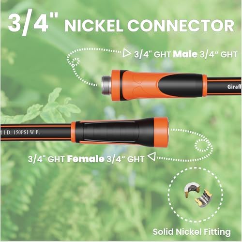 Giraffe Tools Garden Hose 50ft x 5/8", Water Hose Heavy Duty, Flexible, Lightweight Hybrid Hose with Swivel Handle, Male to Female Fittings, Burst 600 PSI