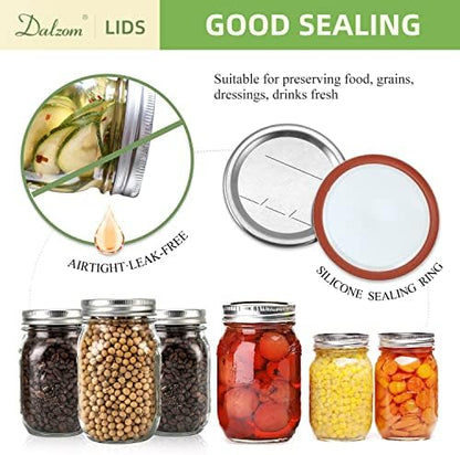 Dalzom® 48Pcs Canning Lids with Rings Regular Mouth, Premium Mason Jar Lids with Bands/Rings for Ball, Kerr Jars - Food Grade Material, 100% Fit & Airtight for Regular Mouth Mason Jars