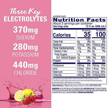 Pedialyte AdvancedCare Electrolyte Solution with PreActiv Prebiotics, Hydration Drink, Strawberry Lemonade, 1 Liter, 4 Count