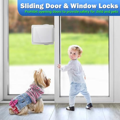 Sliding Door Lock, 4 Pack Child Safety Sliding Glass Door Lock for Sliding Glass Doors, Sliding Windows, Sliding Closet, etc. Easy to Installation Provides More Security for Your Baby and Pets