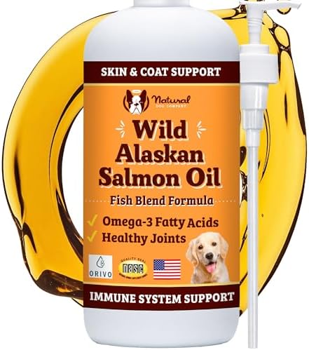 Natural Dog Company Wild Alaskan Salmon Oil Formula with Omega 3, Fish Oil for Dogs Supplement, Skin & Coat Dog Oil, Itchy Relief, Immune Support for Joints & Heart, Food Topper, 16 oz.