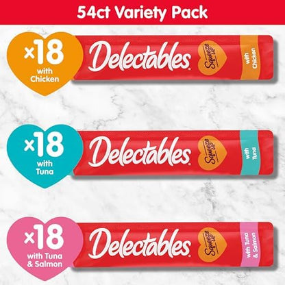 Delectables Squeeze Up Handheld Lickable Treats, Chicken, (Tuna and Tuna and Salmon) 54 Count