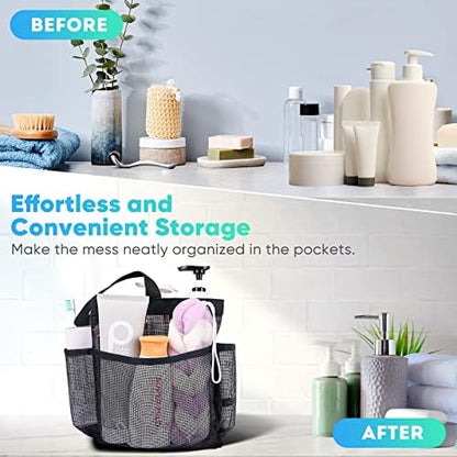 Mesh Shower Caddy Portable for College Dorm Room Essentials, 8-Pocket Large Capacity Shower Bag for Beach, Swimming, Gym