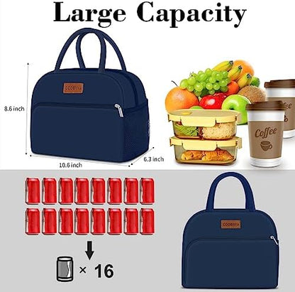 Coobiiya Lunch Bag for Men and Women - Navy Blue, Aluminum, 10.8" x 6.3" x 8.85" - Spacious, Lightweight, and Durable