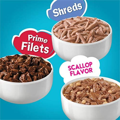 Purina Friskies Wet Cat Food Variety Pack Fish-A-Licious Extra Gravy, Prime Filets and Tasty Treasures - (Pack of 32) 5.5 oz. Cans