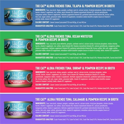 Tiki Cat Aloha Friends Variety Pack, Seafood Flavors with Pumpkin, Wet, High-Protein & High-Moisture Cat Food, For All Life Stages, 3 oz. Cans (Pack of 12)