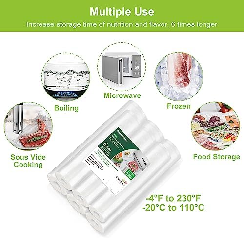Bonsenkitchen Vacuum Sealer Rolls Bags, 6 Pack 3 Rolls 11" x 20' + 3 Rolls 8" x 20' Commercial Grade BPA Free Bag Rolls, Durable Customized Size Food Vac Bags for Storage and Sous Vide Cooking VB3211