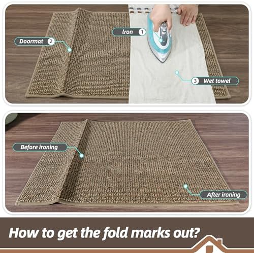 BEQHAUSE Dirt Trapper Door Mat 20" x 32", Non-Slip Washable Doormats Entrance Mat, Dirt Resistant and Absorbent Welcome Mat, Low Profile Floor Mats for Front Back Door and Entryway, Beige