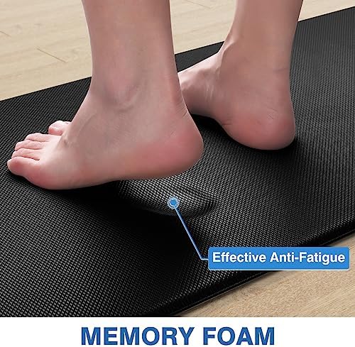 StepRite Kitchen Mats, 2PCS Kitchen Rugs, Cushioned Anti Fatigue Kitchen Mats for Floor, Non-Slip Standing Desk Mat, Waterproof Kitchen Rug Set for Kitchen, Floor, Office, 17.3"x30"+17.3"x47", Black