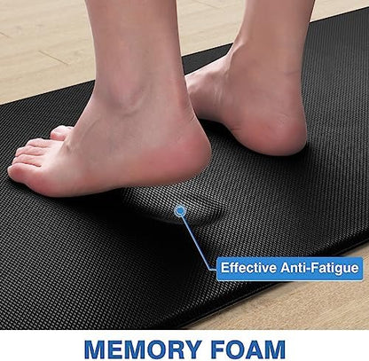StepRite Kitchen Mats, 2PCS Kitchen Rugs, Cushioned Anti Fatigue Kitchen Mats for Floor, Non-Slip Standing Desk Mat, Waterproof Kitchen Rug Set for Kitchen, Floor, Office, 17.3"x30"+17.3"x47", Black