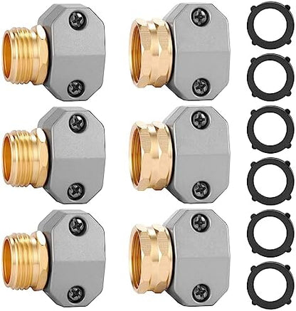 Garden Hose Repair Kits, 3 Sets Aluminum Alloy Water Hose Connector, Fit 3/4" and 5/8" Garden Hose, Male and Female Hose End Repair Fittings Replacement, Hose Mender Kit