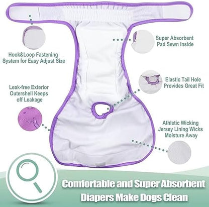 wegreeco Washable Reusable Premium Female Dog Diapers, Medium Large Small Dog Doggie Puppy & Doggy Diapers Female,Period Panties in Heat (Pack of 3, Large)