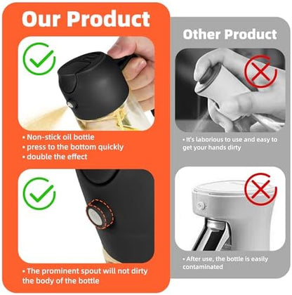 TrendPlain 16oz/470ml Glass Olive Oil Sprayer for Cooking – 2 in 1 Olive Oil Dispenser Bottle for Kitchen Gadgets and Air Fryer Accessories, Salad, BBQ - Black & Ash