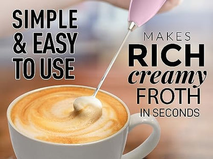 Zulay Powerful Milk Frother for Coffee - Upgraded Titanium Motor Handheld Electric Whisk, Milk Foamer, Mini Mixer and Coffee Blender Frother for Frappe, Latte, Matcha - Pink