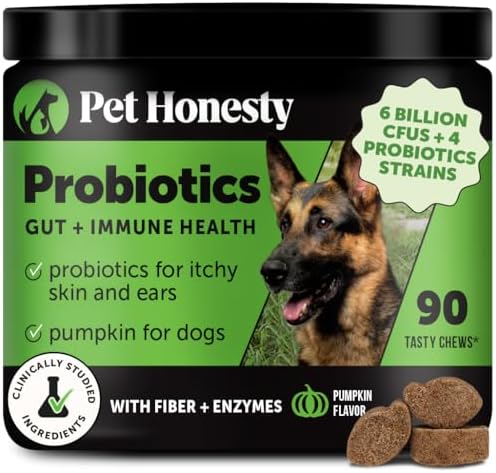 Probiotics for Dogs for Occasional Diarrhea & Bowel Support, Digestive Enzymes with Prebiotics for Gut Health for Dogs, Immunity Health & Itch Relief (Pumpkin 90 ct)