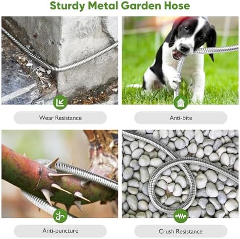 Garden Hose Metal 100FT, Stainless Steel Heavy Duty Water Hose With 10 Function Nozzle, No-Kink, Tough & Flexible, Sturdy and Lightweight, Rust Proof for Yard, Outdoor, RV