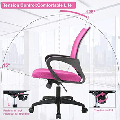 Ergonomic Office Chair Desk Chair Mesh Computer Chair with Lumbar Support Executive Rolling Swivel Adjustable Home Mid Back Task Chair for Women Adults, Pink