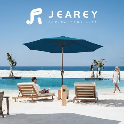 JEAREY 9FT Outdoor Patio Umbrella Outdoor Table Umbrella with Push Button Tilt and Crank, Market Umbrella 8 Sturdy Ribs UV Protection Waterproof for Garden, Deck, Backyard, Pool (Lake Blue)
