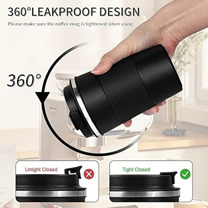 YINBAOGE Insulated Travel Coffee Mug Spill Proof Leak Proof Pobtable To Go Camping Stainless Steel Coffee Tumbler Reusable Coffee Cups with Lids Thermos for Hot and Cold Drink (Black, 17 OZ)
