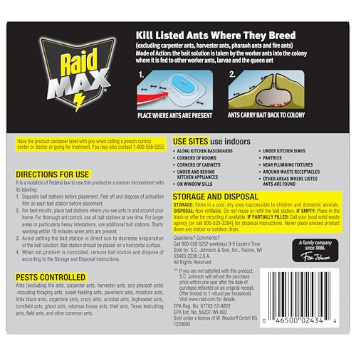 Raid Max Liquid Ant Bait; Kills Ants Where They Breed, for Indoor and Outdoor Use; 12 Bait Stations