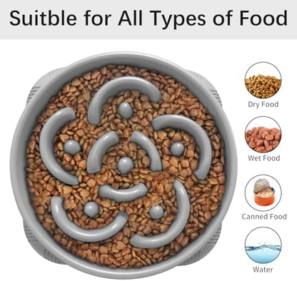 MateeyLife Large Slow Feeder Dog Bowls 2PCS, Anti-Choking Puzzle Dog Food Bowls, Anti-Slip Interactive Feeding Slow Down Eating, Bloat Stop Maze Dishes for Large Breeds 4 Cups Gray&Black