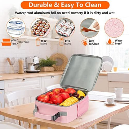 Lunch Bag for Women Insulated Lunch Bag For Men Adults Small Lunch Bag for Office Work - Leakproof Freezable Cooler Bag Reusable Portable Lunch Box (Pink)