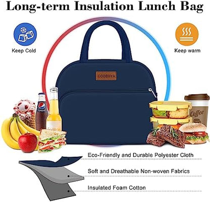 Coobiiya Lunch Bag for Men and Women - Navy Blue, Aluminum, 10.8" x 6.3" x 8.85" - Spacious, Lightweight, and Durable