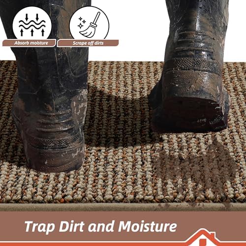 BEQHAUSE Dirt Trapper Door Mat 20" x 32", Non-Slip Washable Doormats Entrance Mat, Dirt Resistant and Absorbent Welcome Mat, Low Profile Floor Mats for Front Back Door and Entryway, Beige