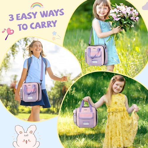 REDSHELL Tactical Lunch Box Kids, Large Insulated Lunch Bag for Girls, Cooler Lunchbag, Square Toddler Lunchbox, Back to School Daycare Lunch Tote Pail with Water Bottle Holder Shoulder Strap, Purple
