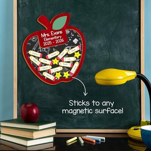 Personalized Apple Classroom Board – 2025-2026 Teacher Name Sign with Student Pencil Tags – Back to School Classroom Decor, Teacher Appreciation Gift