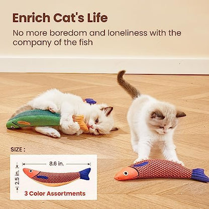 Potaroma Cat Toys Saury Fish, 3 Pack, Catnip Crinkle Sound, Soft and Durable, Interactive Kitten Kicker for Indoor Kitty Exercise 9.4 Inches for All Breeds