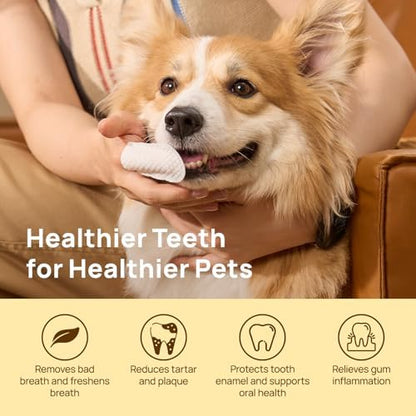 HICC PET Teeth Cleaning Wipes for Dogs & Cats, Vet-Recommended Remove Bad Breath & Plaque & Tartar Buildup Dog Finger Toothbrush Wipes, No-Rinse Dog Tooth Brushing Kit Gentle Cleansing & Gum Care