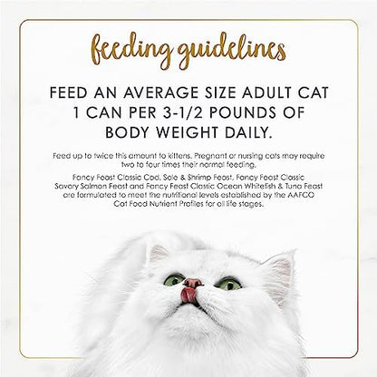 Purina Fancy Feast Seafood Classic Pate Collection Grain Free Wet Cat Food Variety Pack - (2 Packs of 12) 3 oz. Cans